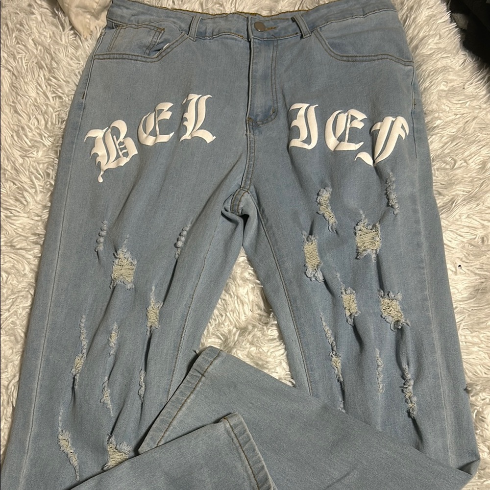 Distressed Light Blue Jeans